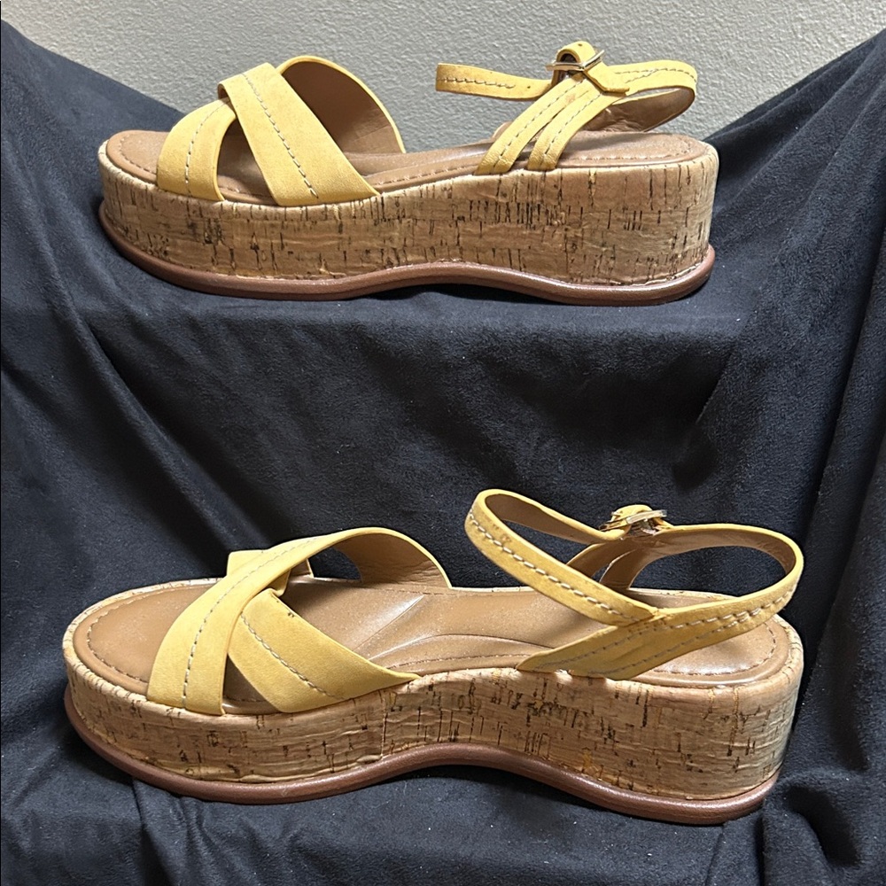 Naturalizer Yellow Cork Platform Sandals with Ankle Strap
